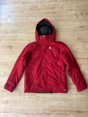 Salomon AdvancedSkin Dry 10K Red Hooded Ski Snow Jacket Mens Large Coat